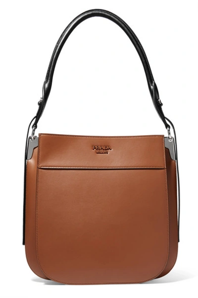 Shop Prada Margit Two-tone Leather Shoulder Bag In Brown