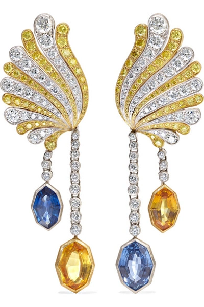 Shop Buccellati 18-karat Yellow And White Gold, Diamond And Sapphire Earrings