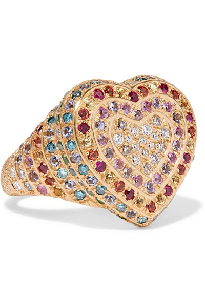 Shop Carolina Bucci Heart 18-karat Gold Multi-stone Ring