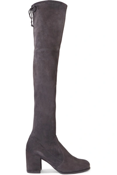 Shop Stuart Weitzman Tieland Stretch-suede Over-the-knee Boots In Dark Gray