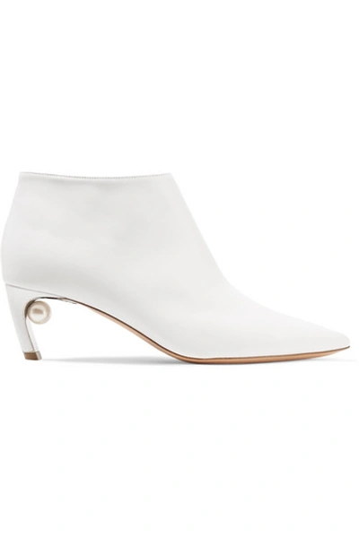 Shop Nicholas Kirkwood Mira Faux Pearl-embellished Leather Ankle Boots In White