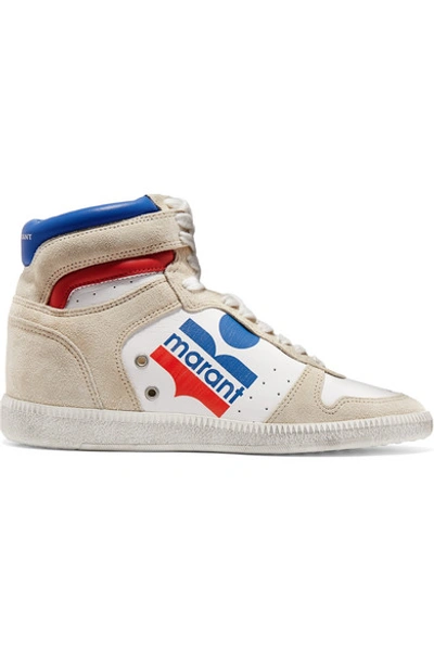 Shop Isabel Marant Bayten Logo-print Leather And Suede Sneakers In White