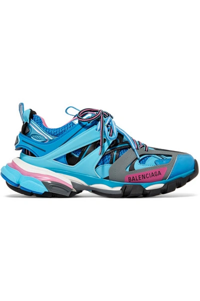 Shop Balenciaga Track Logo-detailed Mesh And Rubber Sneakers In Blue