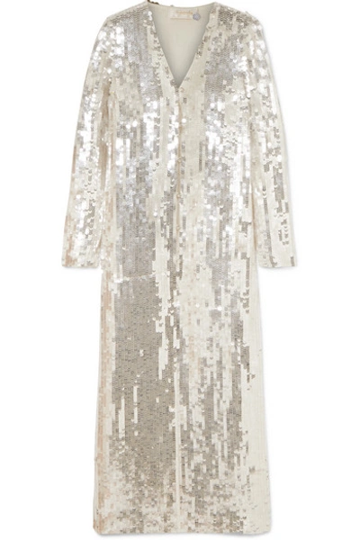 Shop Temperley London Sequined Tulle Robe In Silver