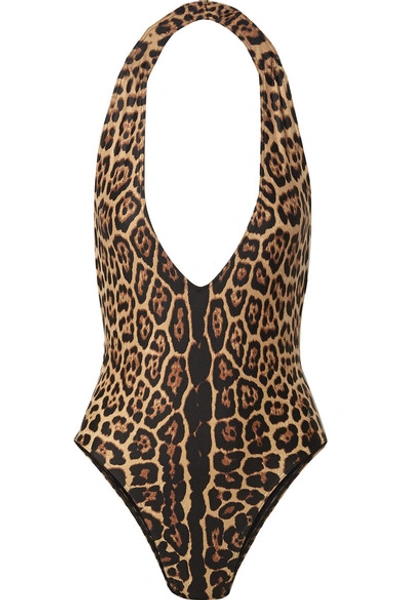 Shop Saint Laurent Leopard-print Halterneck Swimsuit In Leopard Print