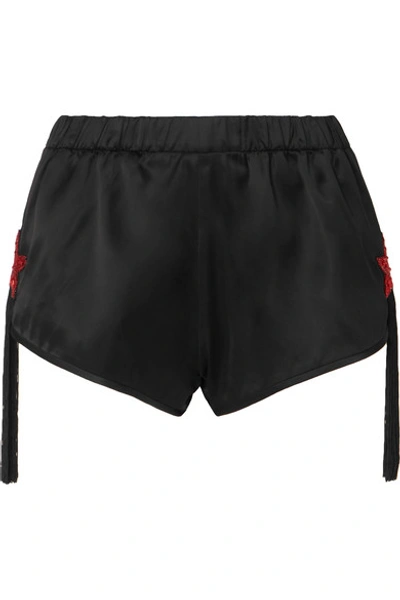 Shop Saint Laurent Tasseled Bead-embellished Satin Shorts In Black
