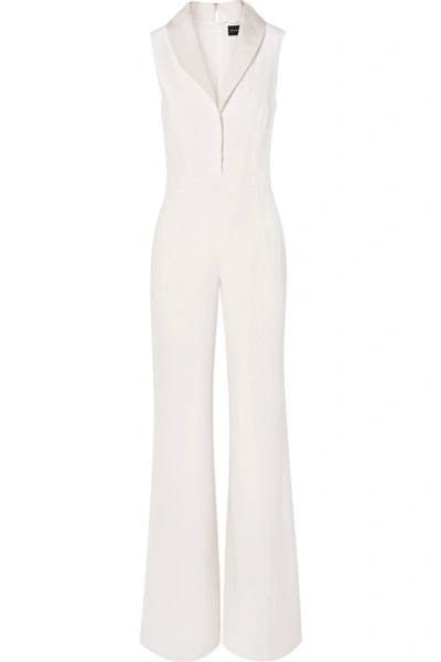 Shop Brandon Maxwell Faille-trimmed Silk Crepe De Chine Jumpsuit In Ivory