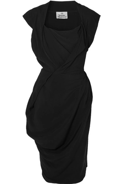 Shop Vivienne Westwood Draped Crepe De Chine Dress In Black