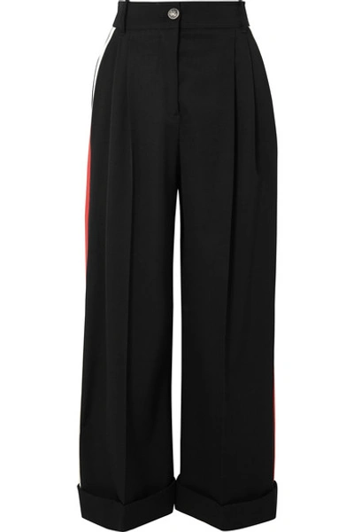 Shop Alexander Mcqueen Striped Wool-crepe Wide-leg Pants In Black