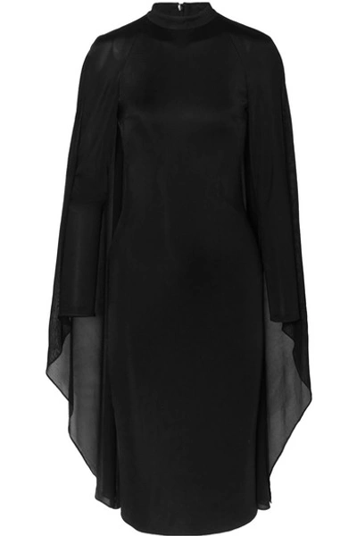 Shop Tom Ford Cape-effect Satin-jersey And Chiffon Dress In Black