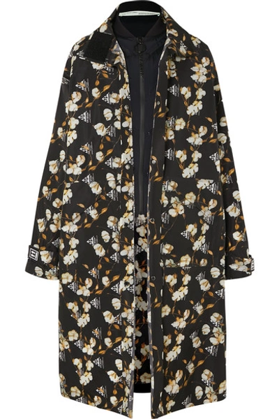 Shop Off-white Layered Rubber-appliquéd Floral-print Shell Jacket In Black