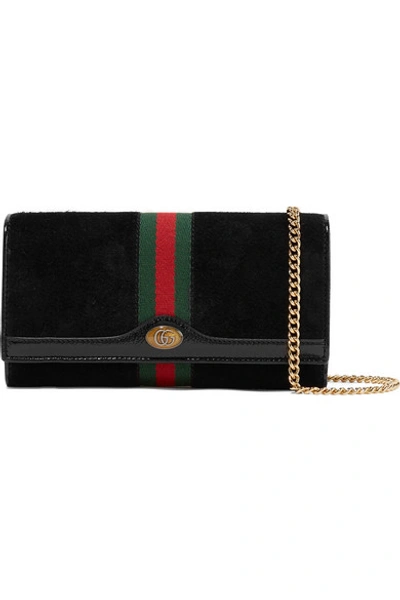 Shop Gucci Ophidia Micro Patent Leather-trimmed Suede Shoulder Bag