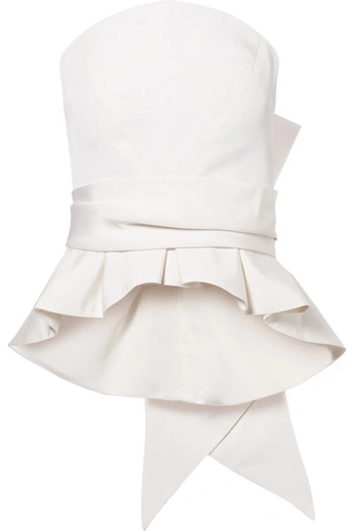Shop Brandon Maxwell Bow-detailed Silk-twill Bustier Top In Ivory