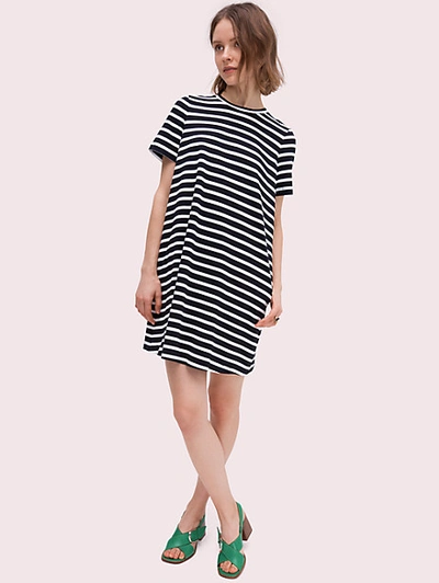 Shop Kate Spade Stripe Zip-back Knit Dress In Black/cream