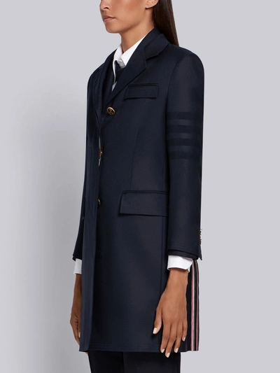 Shop Thom Browne Sateen 4-bar Chesterfield Overcoat In Blue