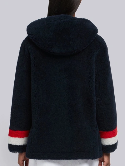 Shop Thom Browne Reversible Hooded Shearling Parka In Blue