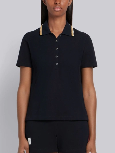 Shop Thom Browne Bead Embroidery Relaxed Piqué Polo In Blue