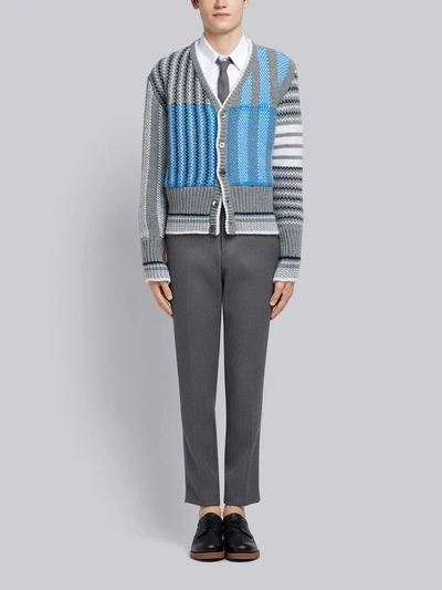 Shop Thom Browne 4-bar Fun-mix Check Intarsia Cardigan In 998 Multi Seasonal