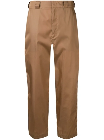Shop Prada Cropped Straight Leg Trousers - Brown