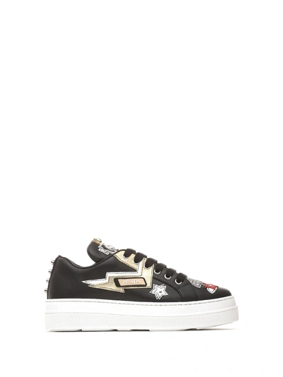 Shop Prada Leather And Saffiano Sneakers In Nero Bianco