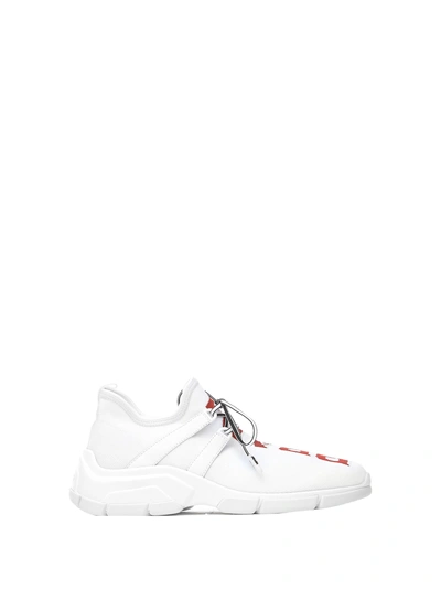Shop Prada White Knit Sneakers In Bianco Rosso