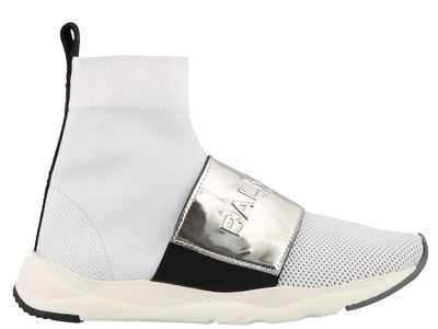 Shop Balmain Running Cameron Sneakers In White/silver