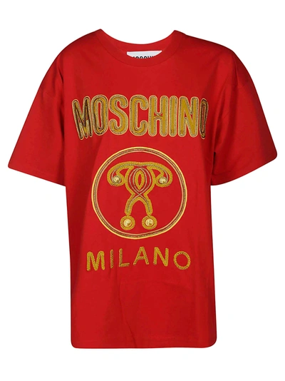 Shop Moschino Logo Embroidered T-shirt In Red