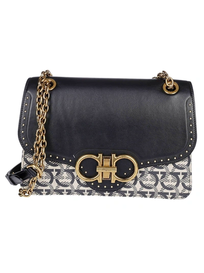 Shop Ferragamo Logo Print Shoulder Bag In Black