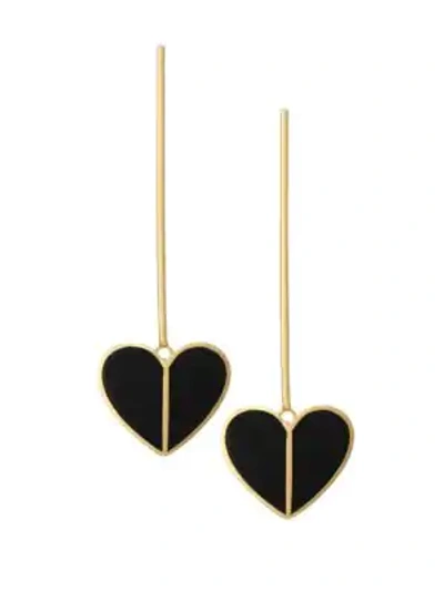 Shop Kate Spade Enamel Heart Linear Earrings In Black
