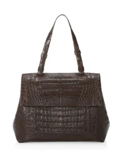 Shop Nancy Gonzalez Sophie Crocodile Shoulder Bag In Chocolate