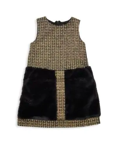 Shop Imoga Little Girl's & Girl's Faux Fur Textured Dress In Aztec Black