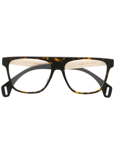 Shop Gucci Eyewear Tortoiseshell Square Glasses - Brown