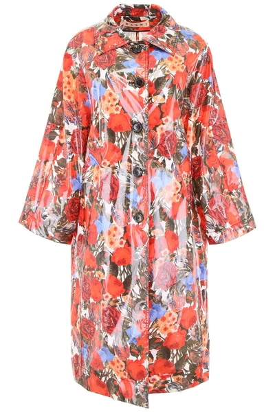 Shop Marni Floral-printed Raincoat In Multicolor (red)