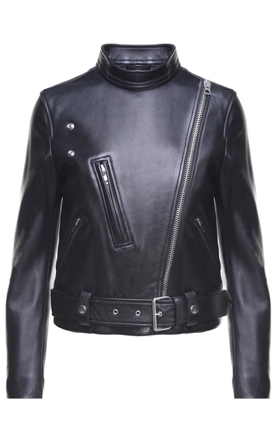 Shop Acne Studios Lewis Leather Motorcycle Jacket In Nero