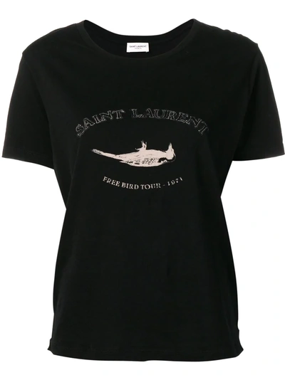 Shop Saint Laurent Free Bird Print T-shirt - Black