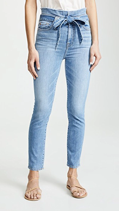 Shop 7 For All Mankind Paperbag Jeans In Bright Blue Jay