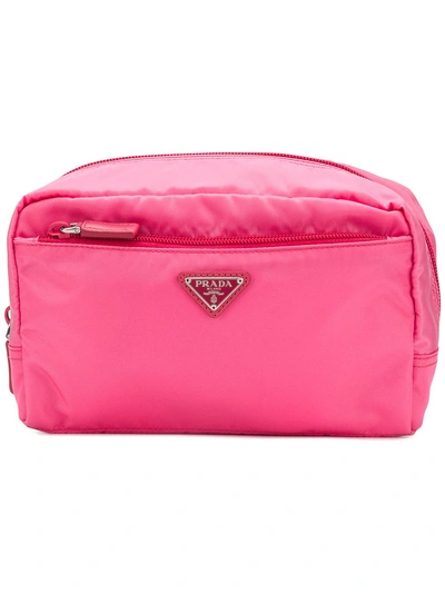 Shop Prada Classic Nylon Make-up Bag - Pink