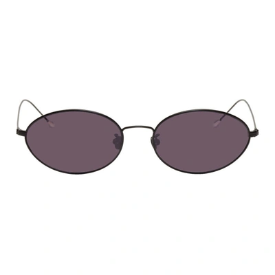 Shop Ann Demeulemeester Black And Purple Linda Farrow Edition Oval Sunglasses In Black/purpl