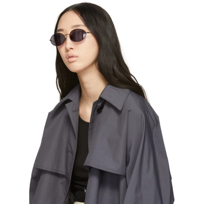 Shop Ann Demeulemeester Black And Purple Linda Farrow Edition Oval Sunglasses In Black/purpl