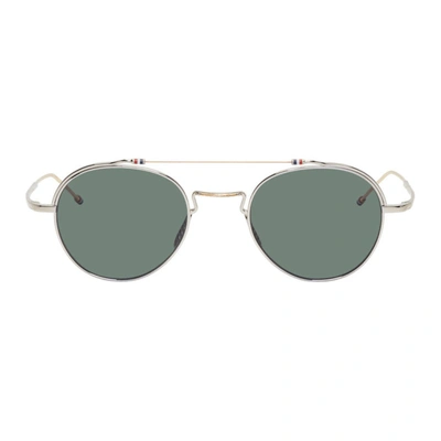 Shop Thom Browne White Gold And Silver Tbs912 Sunglasses In Slvrgldgrey