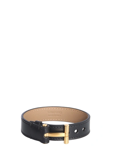 Shop Tom Ford Leather Bracelet In Black