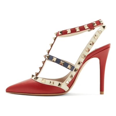 Shop Valentino Multicolor  Garavani Rockstud Ankle Strap Heels In Fu8 Navy