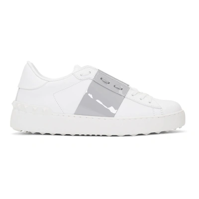 Shop Valentino White And Grey  Garavani Open Sneakers