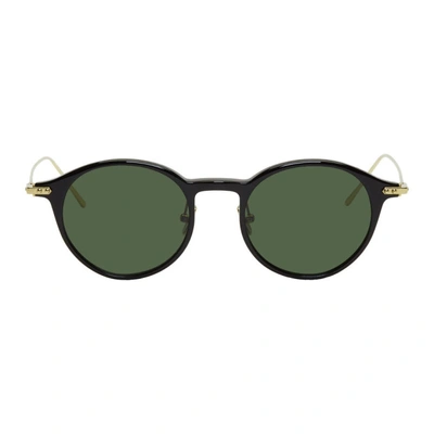 Shop Linda Farrow Luxe Black And Gold Linear 06 C8 Sunglasses In Blkltgldgrn
