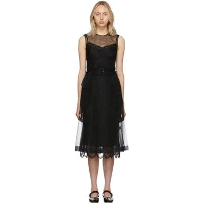 Shop Simone Rocha Black Tulle Belted A-line Dress
