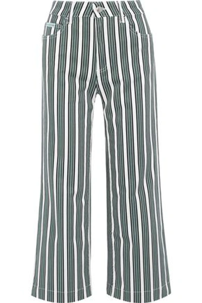 Shop Alexa Chung Cropped Snake-print High-rise Wide-leg Jeans In Dark Green