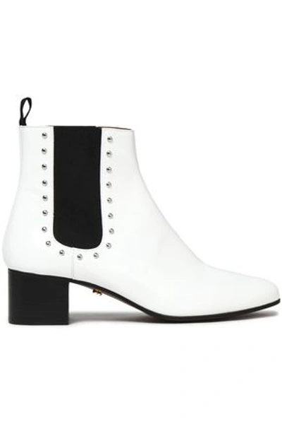 Shop Alexa Chung Studded Patent-leather Ankle Boots In White