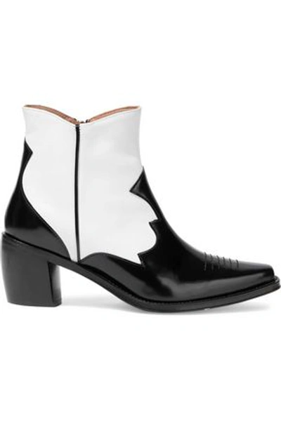 Shop Alexa Chung Alexachung Woman Two-tone Glossed And Smooth-leather Ankle Boots Black