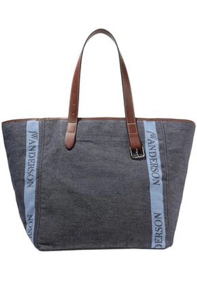 Shop Jw Anderson J.w.anderson Woman Leather-trimmed Printed Canvas Tote Mid Denim