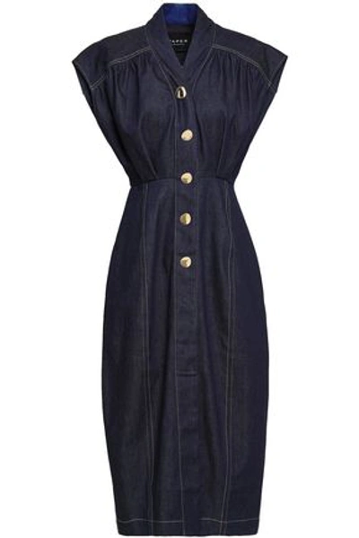 Shop Paper London Woman Marrakesh Button-embellished Denim Midi Dress Dark Denim
